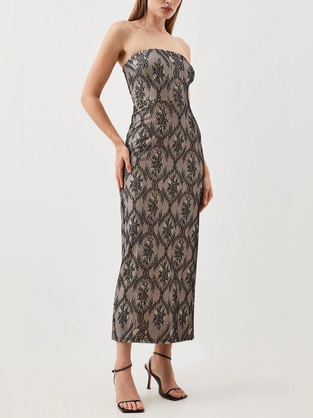 NEW Karen Millen Jersey Lace Bandeau Midi Dress 8